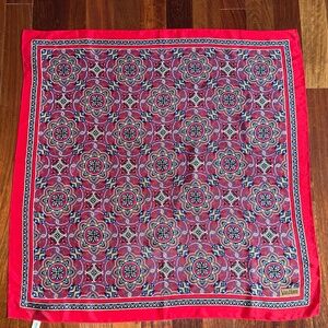 Beautiful Silk Paisley Scarf Red, Blue, Brown ~ 31" Square ~ Japan
